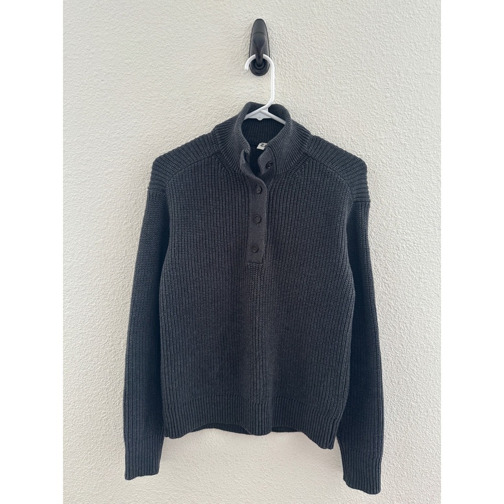 Pact Charcoal Grey 100% Organic Cotton Luxe Knit Shaker Henley Sweater Cozy S